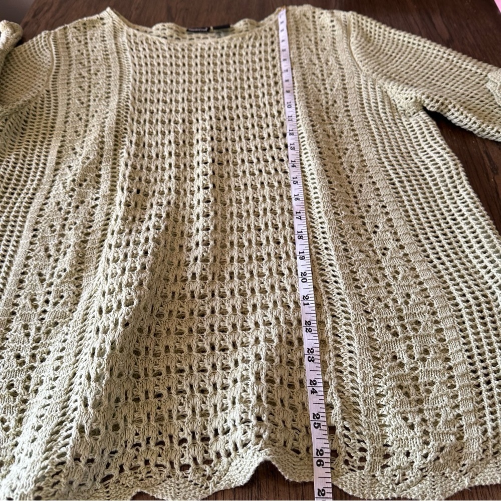 Womens Crochet Knit Sweater Size XL Green Fairy Cottage Boho Linen Cotton - Picture 11 of 11